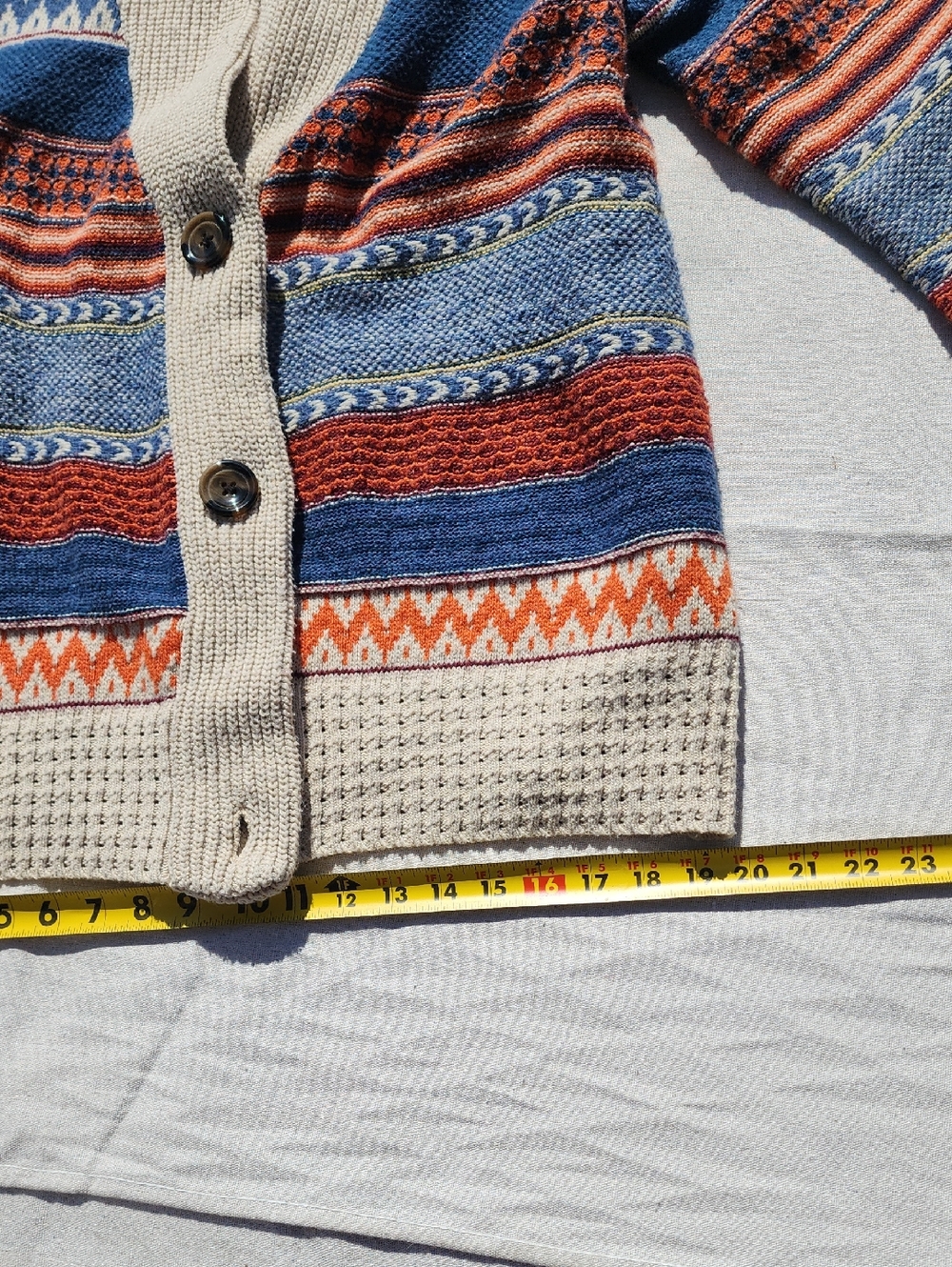 Women's Shawl Collar Striped Cardigan - Blue, Rust & Cream - Picture 5 of 5